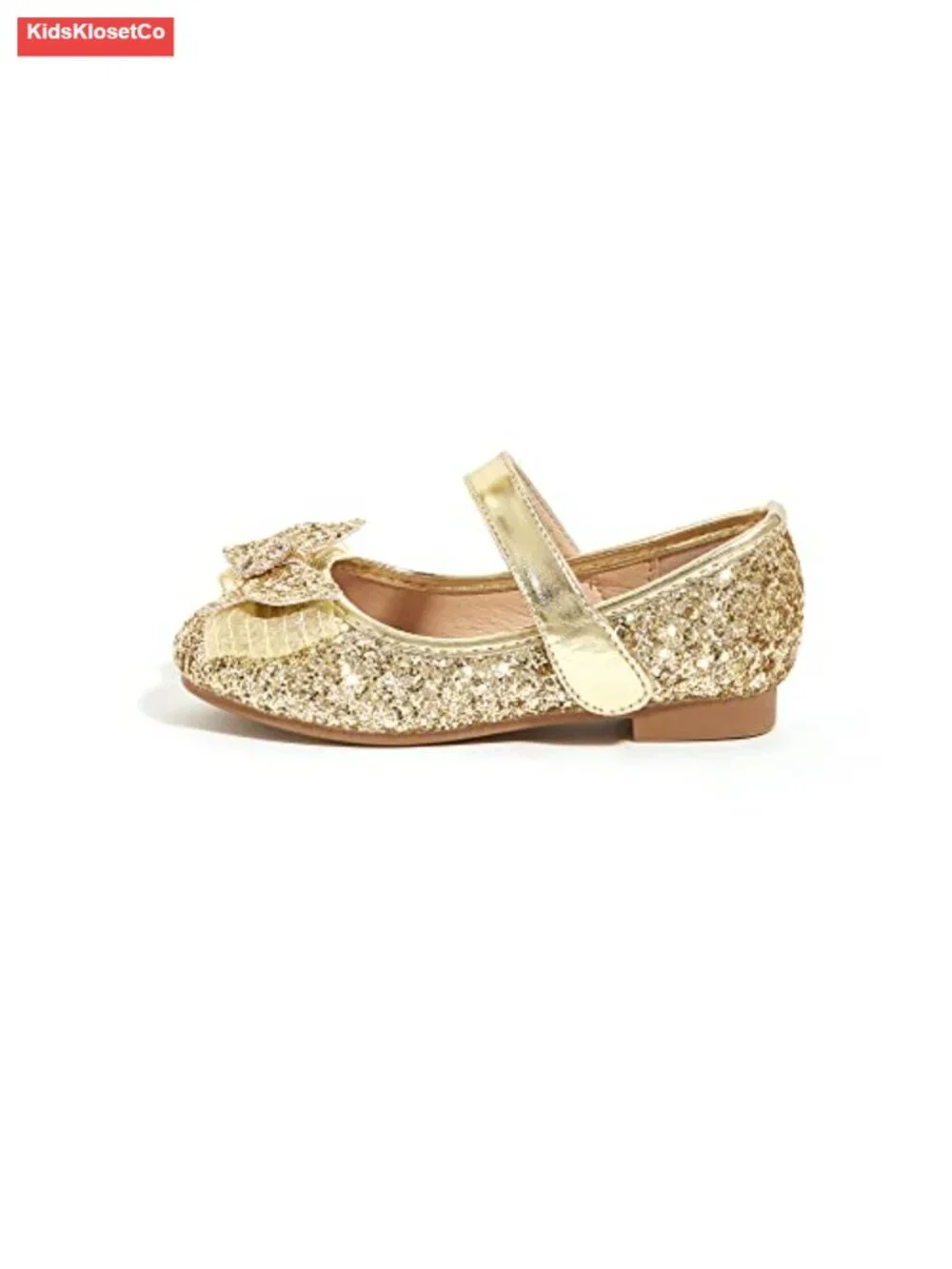 Toddler Girl Mary Jane Dress Glitter Flats Shoes with Bowknot